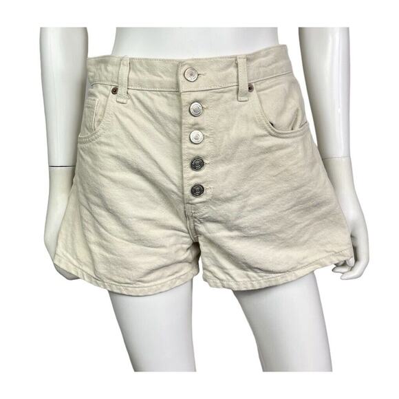 Reformation Women's 28 Almond Ivory Charlie Exposed Button Fly Jean Shorts EUC - Picture 1 of 4